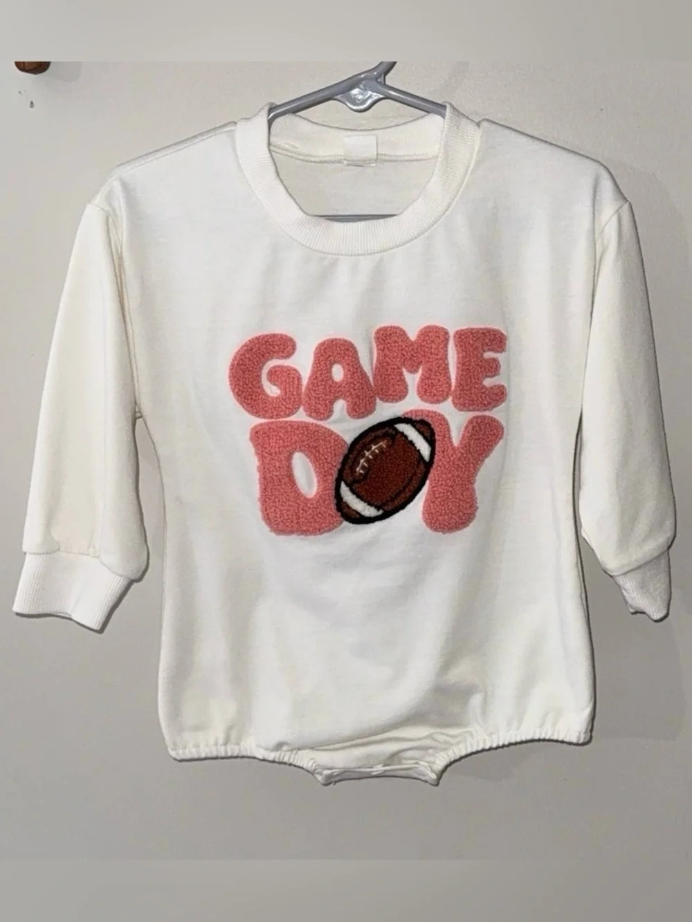 Baby girl football bubble romper 12-18 months game day white sports